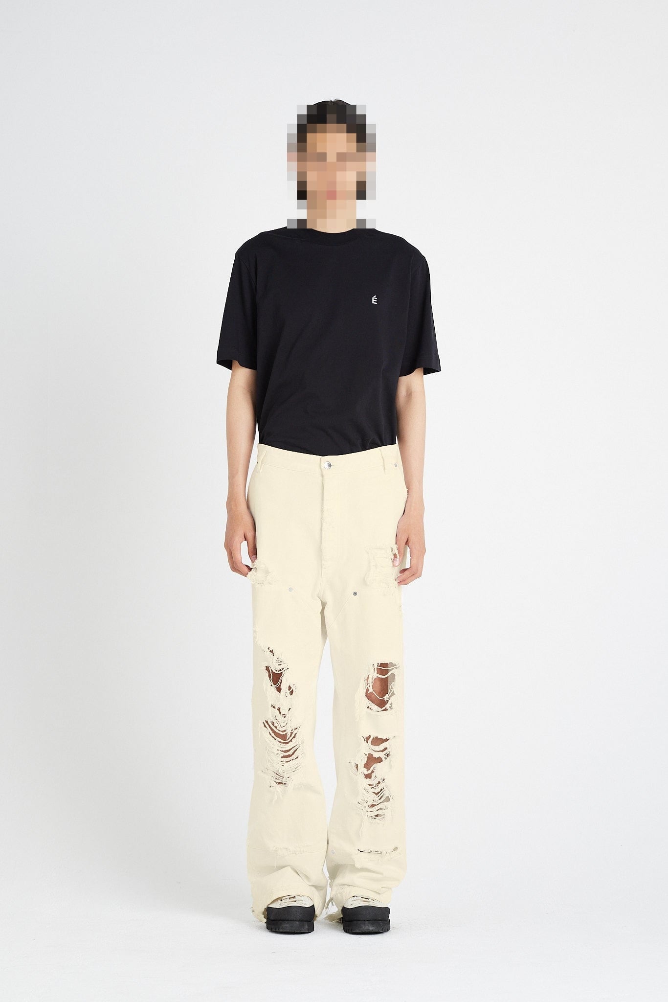 ÉTUDES QUARTER DENIM RIPPED OFF WHITE TROUSERS 1